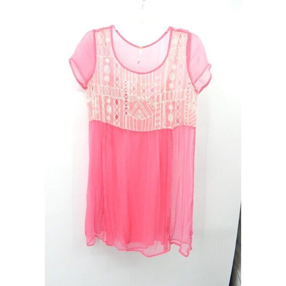 Free People Dresses & Skirts - Free People Pink Sheer Embroidered Mini Dress